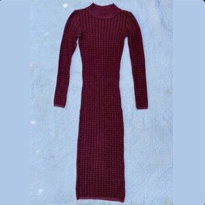 ☆Burgundy Knitted Bodycon Dress with Long sleeves☆